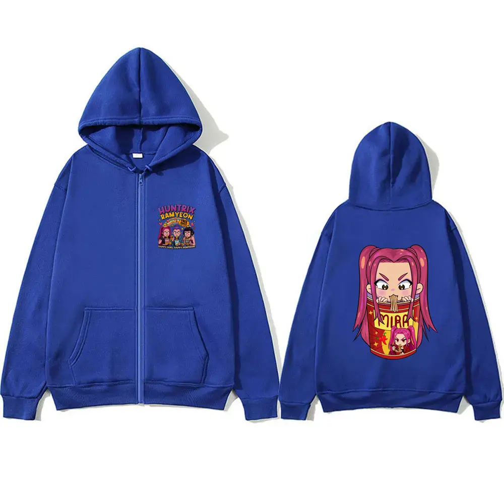 Película KPop Demon Hunters Sudadera con capucha con cremallera Linda Kawaii Rumi Mira Zoey chaqueta gráfica hombres mujeres Casual polar algodón sudaderas con cremallera