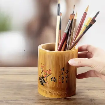 竹雕設計圓形多功能筆筒 學校辦公室桌面創意展示文具收納盒 10 最佳銷售 小工具辦公室 - №7