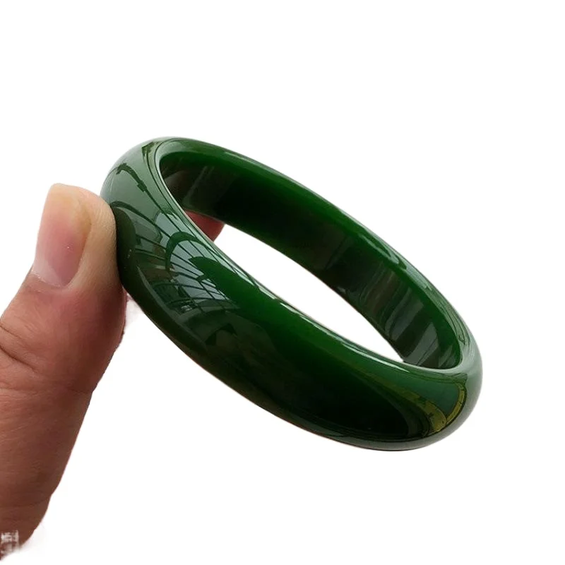 

Outer Mongolian material jade bracelet, Biyu bracelet, spinach green jade stone.