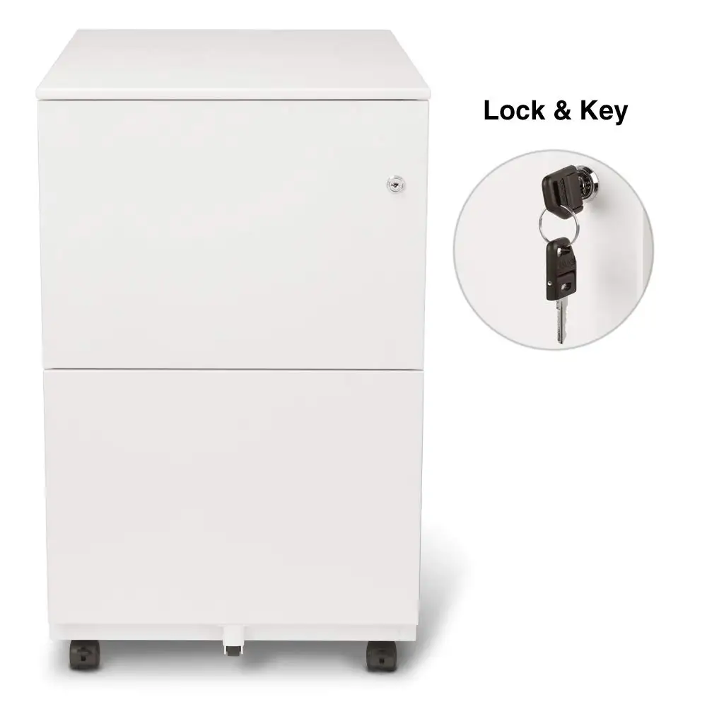 Modern 2-Drawer Metal Mobile File Cabinet with Lock Key Fully Assembled White, Customized