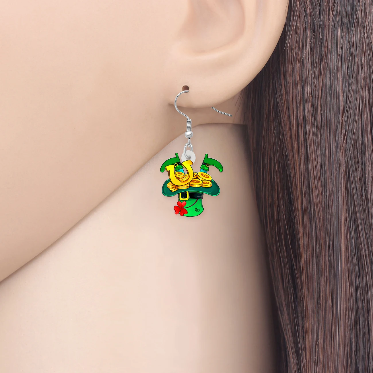 BONSNY Acrylic St Patricks Day Hat Earrings Green Shamrock Gold Coin Dangle Irish Holiday Jewelry Good Luck Gifts For Women Mom
