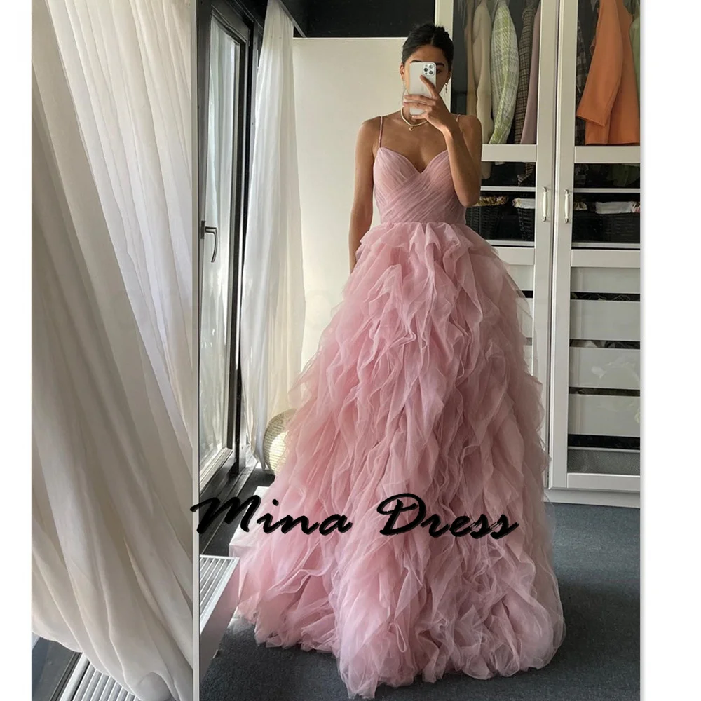 

Mina Customized Spaghetti Straps Wedding Party Dress Dresses for Formal Occasions Sleeveless Evening Gown Stacked Backless Prom