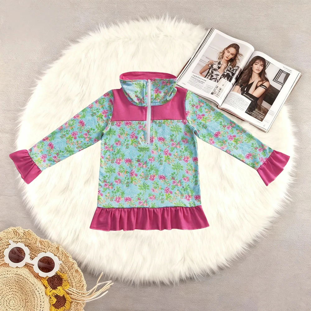 

11.10 Baby Girls Tops Baby Girls Green Floral Zip Pullover Tops
