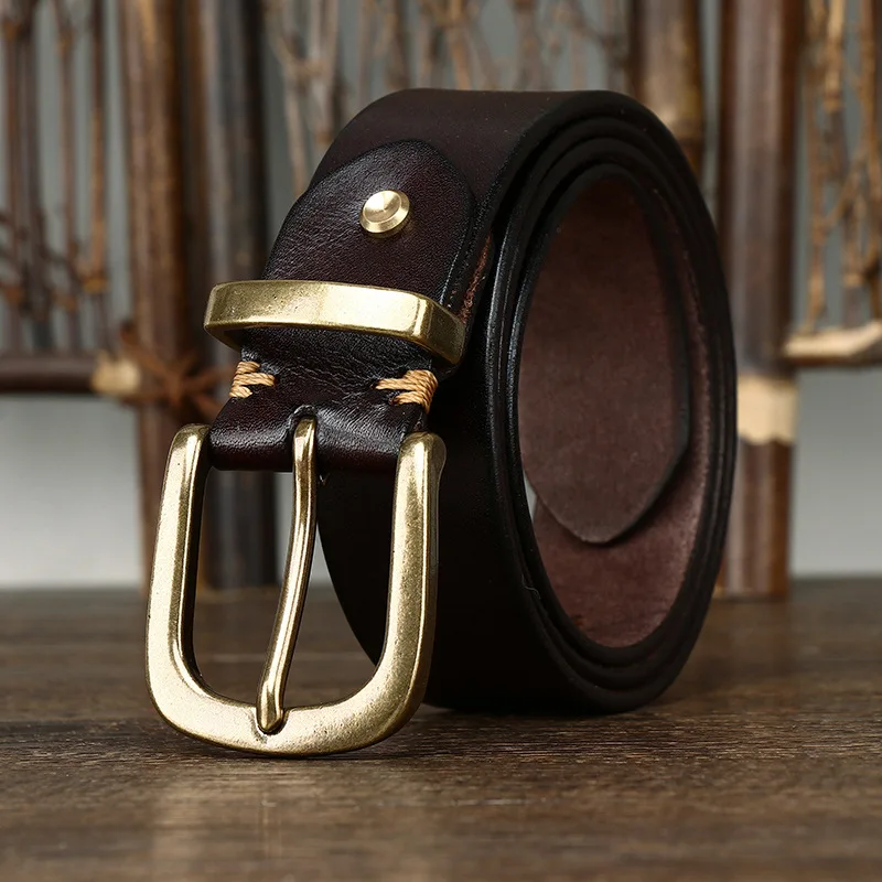 

Retro washed Italian top layer cowhide genuine leather belt men's copper buckle Korean style new style trend belt