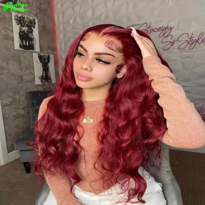 

99J burgundy body wave wig hd lace wig 13x6 human hair red wig burgundy 13x6 13x4 lace frontal human hair wig colored lace wig