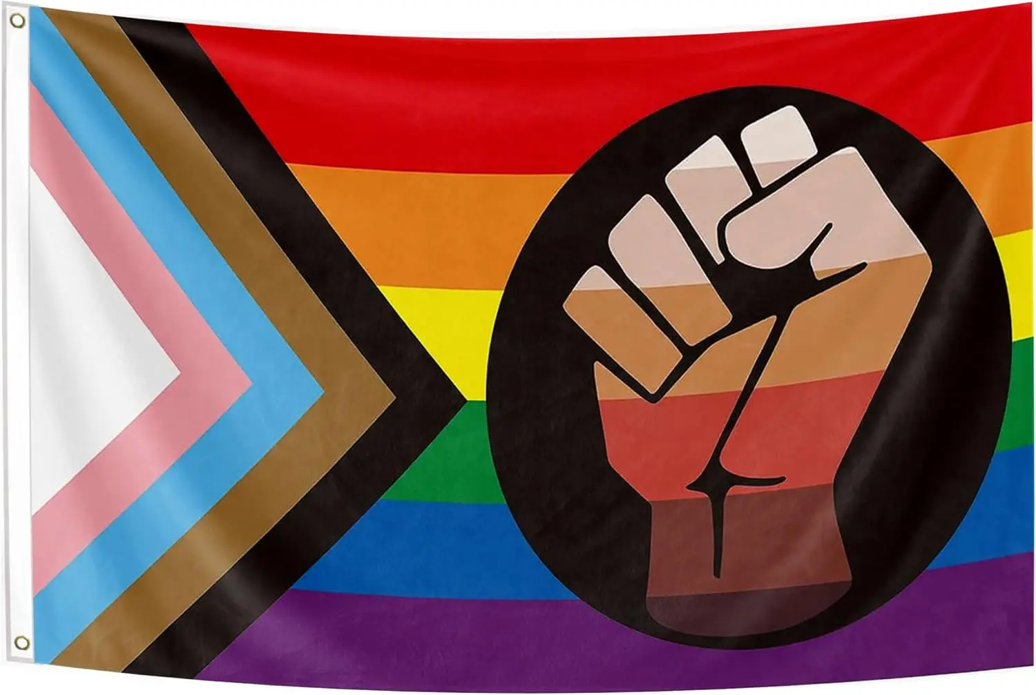 Flagnshow 100% Polyester Black Power Fist BLM Progress Rainbow Pride Flag