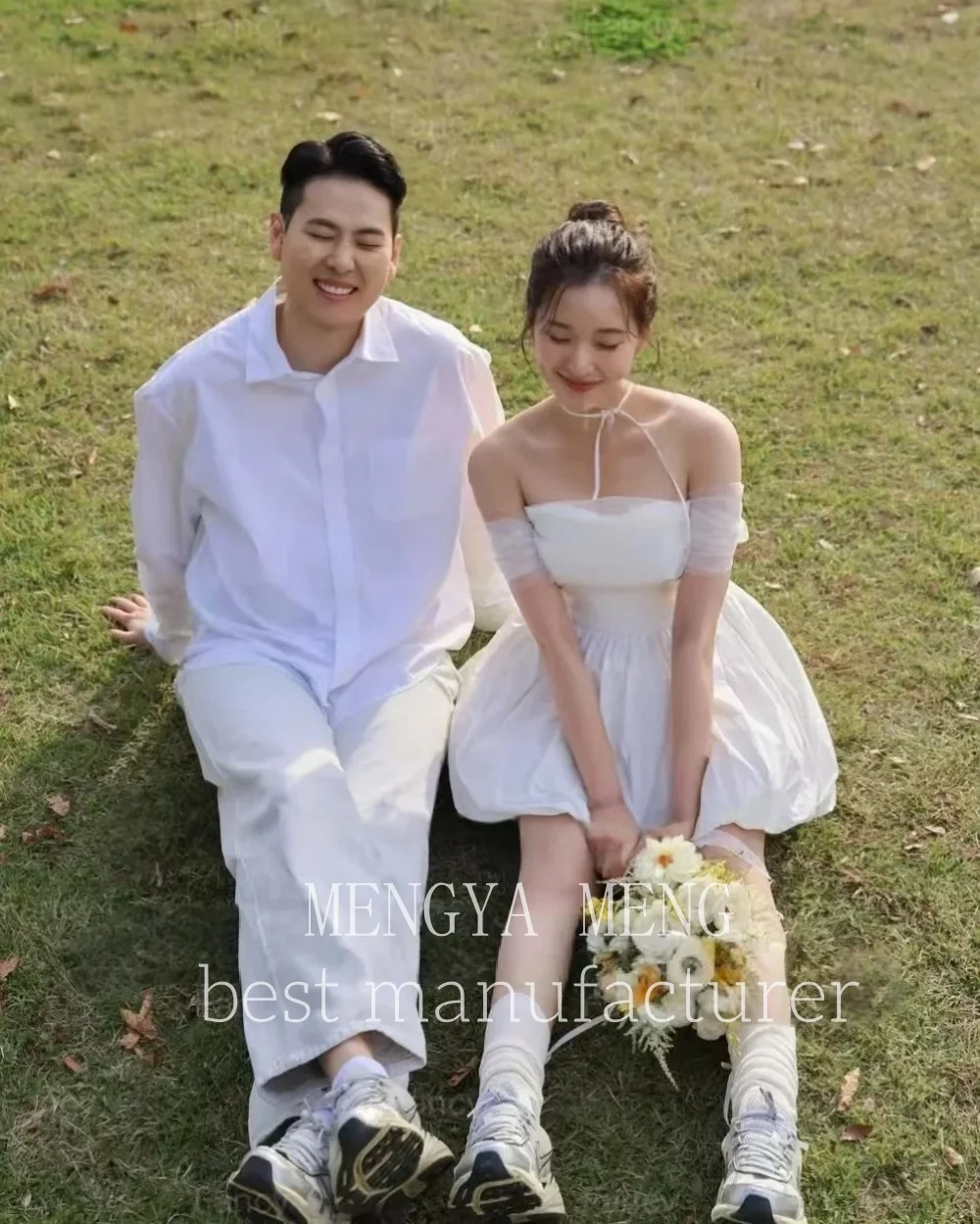 ZHUISHU Sweetheart Korea Korte Trouwjurken Foto's Schieten Off Schouder Corset Bruid Jurk Aangepaste Taft Lijn Bruidsjurk