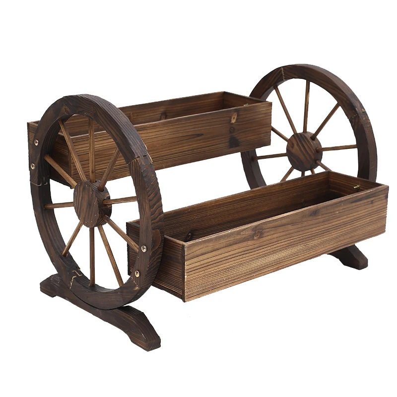 Solid wood float outdoor garden courtyard potted plant balcony anti-corrosion wooden flower stand solid wood wheel flower