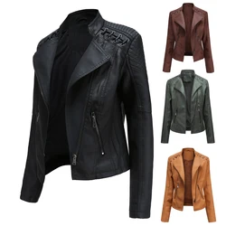 Motorcycle Jacket PU Leather Chaqueta Moto Women Vintage Slim Fitting Motor Coat Spring Autumn Motorcycle Racing Jacket Black