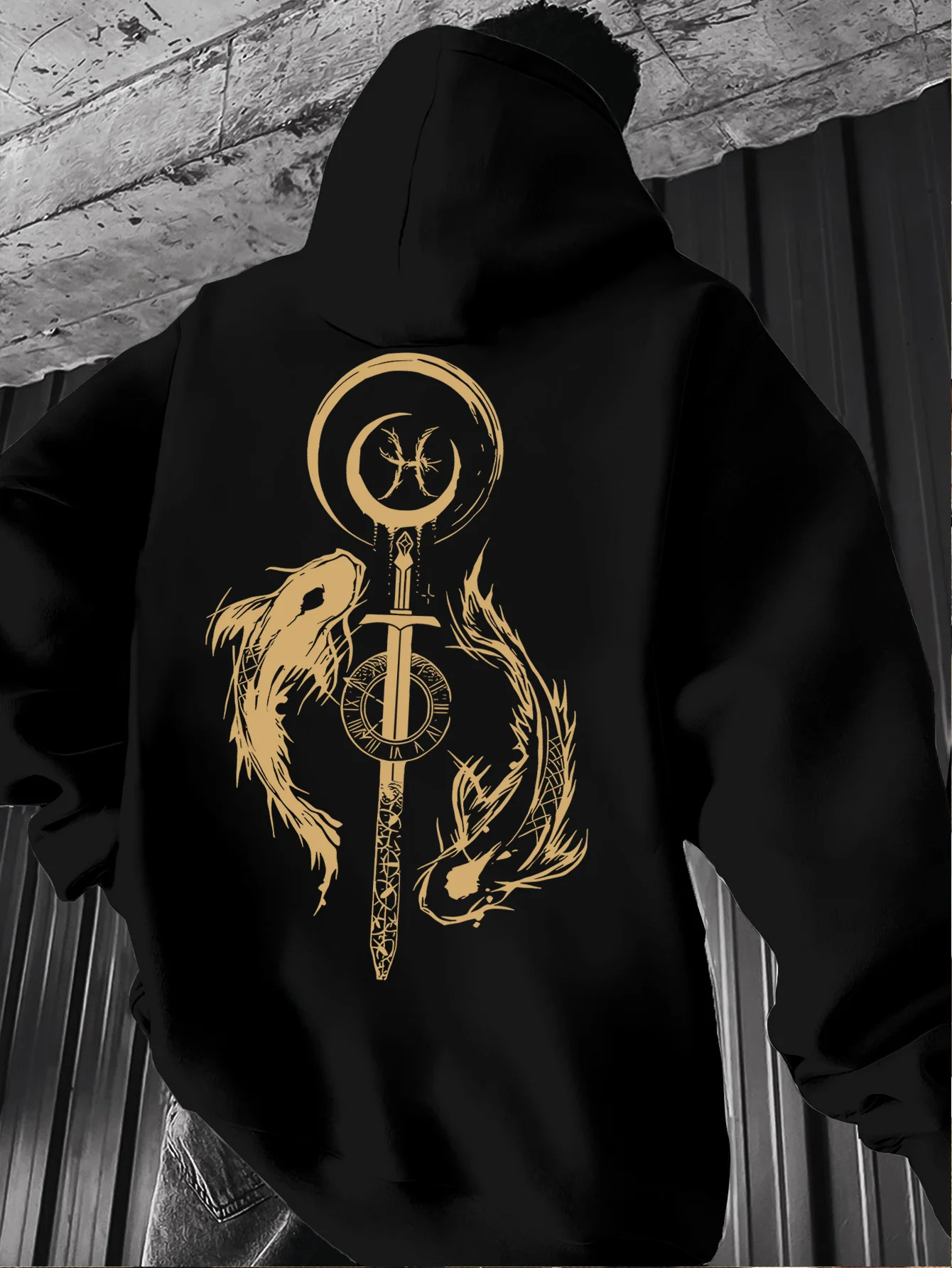 Pisces Zodiac Fish Printed Mens Fleece Hoodies Warm Winter Athletic Sportswear Sweatshirt Casual Loose Workout Pullover Top