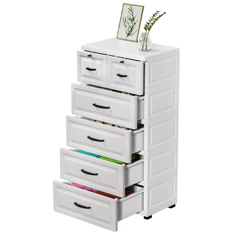 5-Tiers Plastic Storage Bins, Cube Storage Organizer, Stackable Storage Drawer with Locker, Open Front Closet Organizer