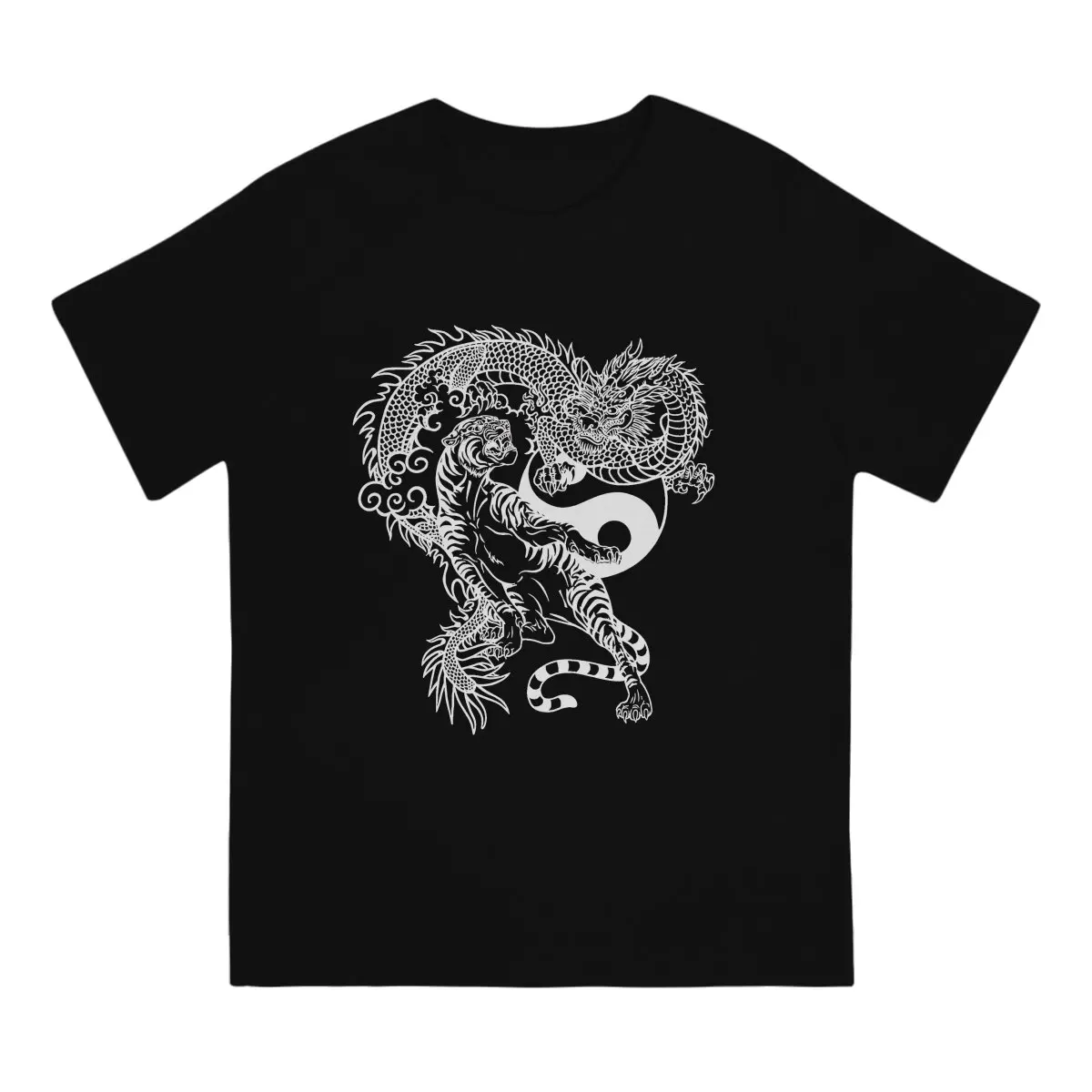 Casual Chines Dragon and Tiger Tattoo Graphic Yin and Yang Symbol T-Shirts for Men Crewneck T Shirt Dragon Design Tee Shirt