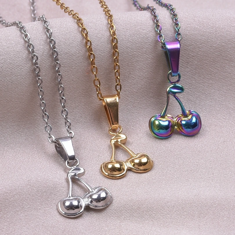 Cherry Fashion Fruit Necklace High Quality Stainless Steel 2024 New No Fading For Women Men Necklace Collar Wild Jewelry