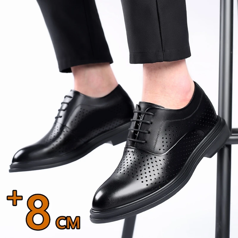 

Breathable Summer Elevator Shoes Men Dress Shoes 3/6/8cm Men Formal Shoes Classic Business Hollow Men Oxfords Footwear Suit Shoe