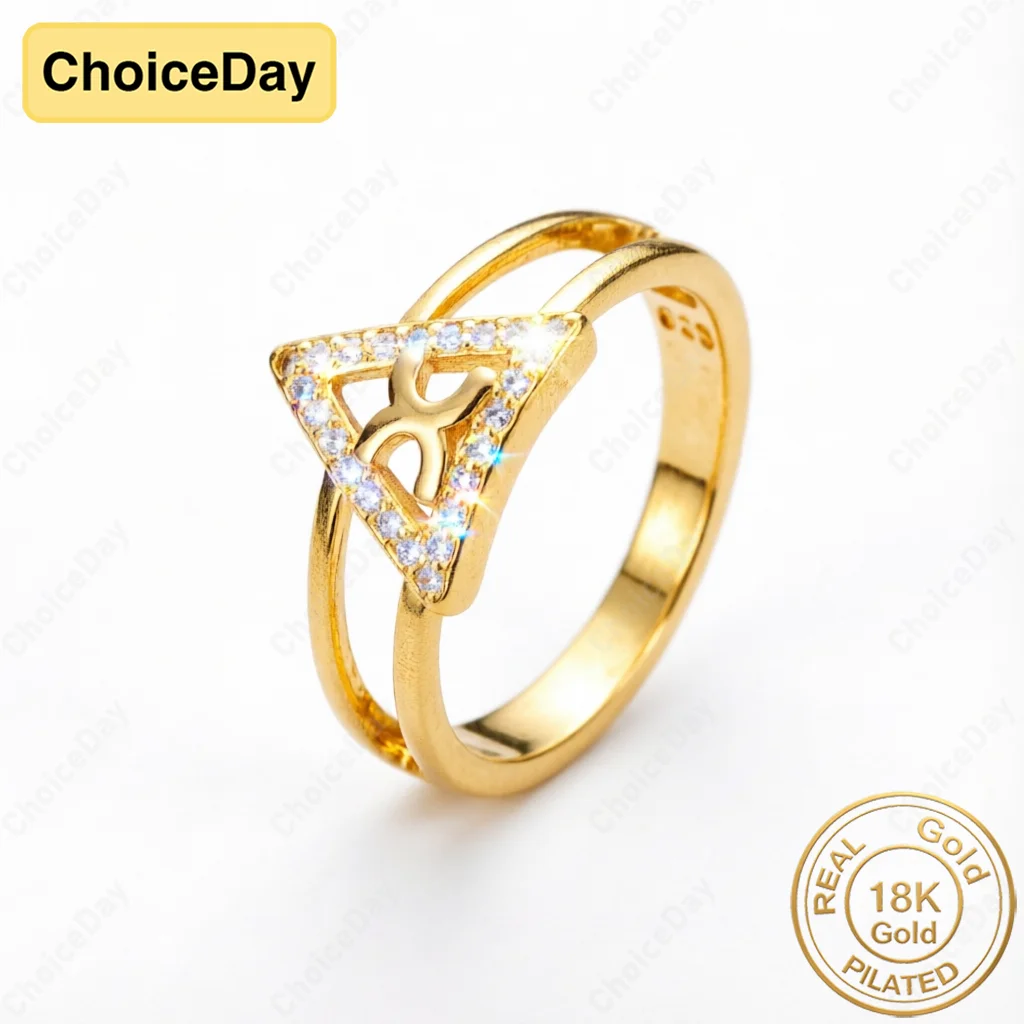 

18K Gold Plated Delicate Triangular Zirconia Ring for Women - Elegant and Stylish Engagement Party Gift Jewelry