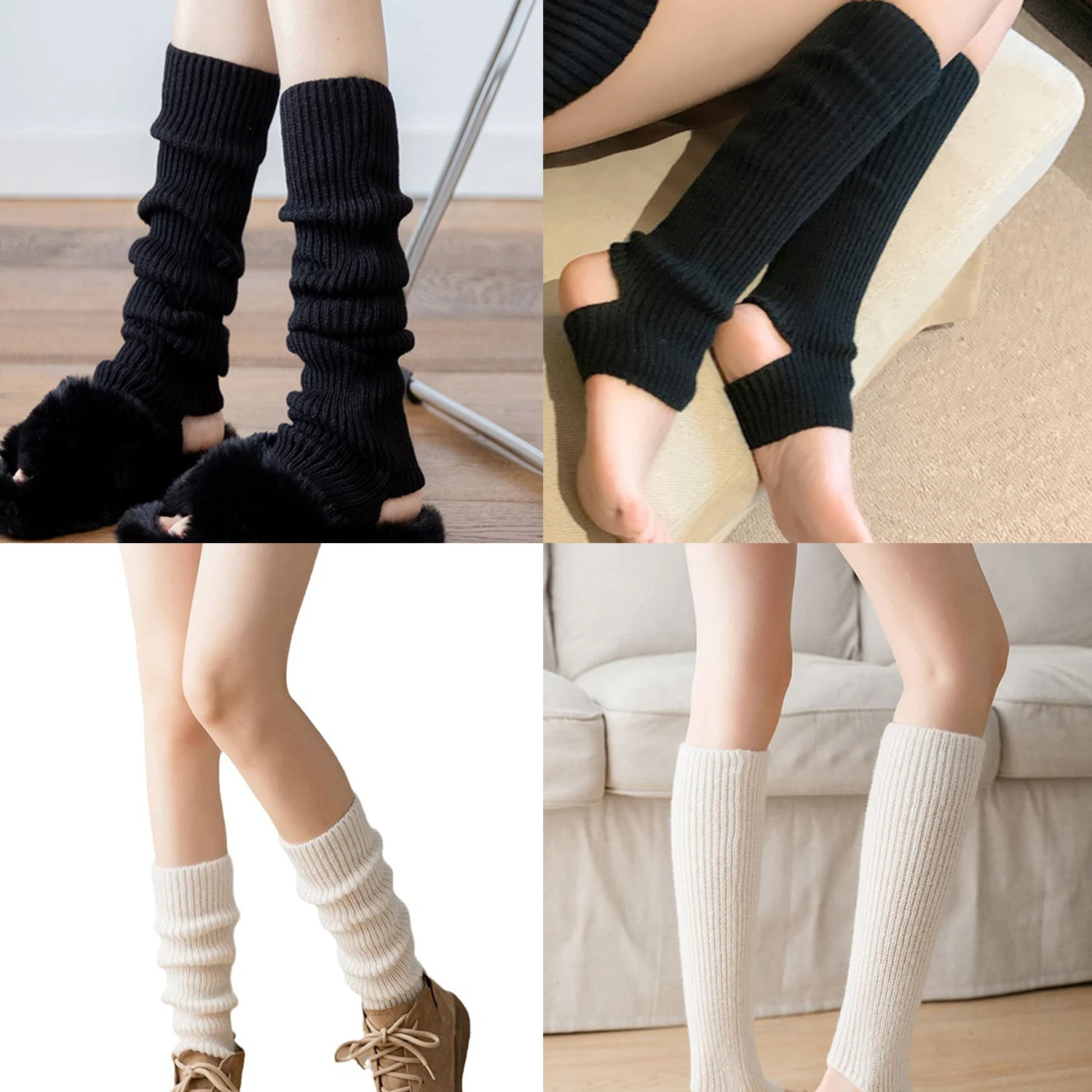 

1 Pair Fashion Women Hollowed Out Foot Heel Socks Female Legging Gaiters Cover Knitted Knee High Socks Solid Color Leg Warmers