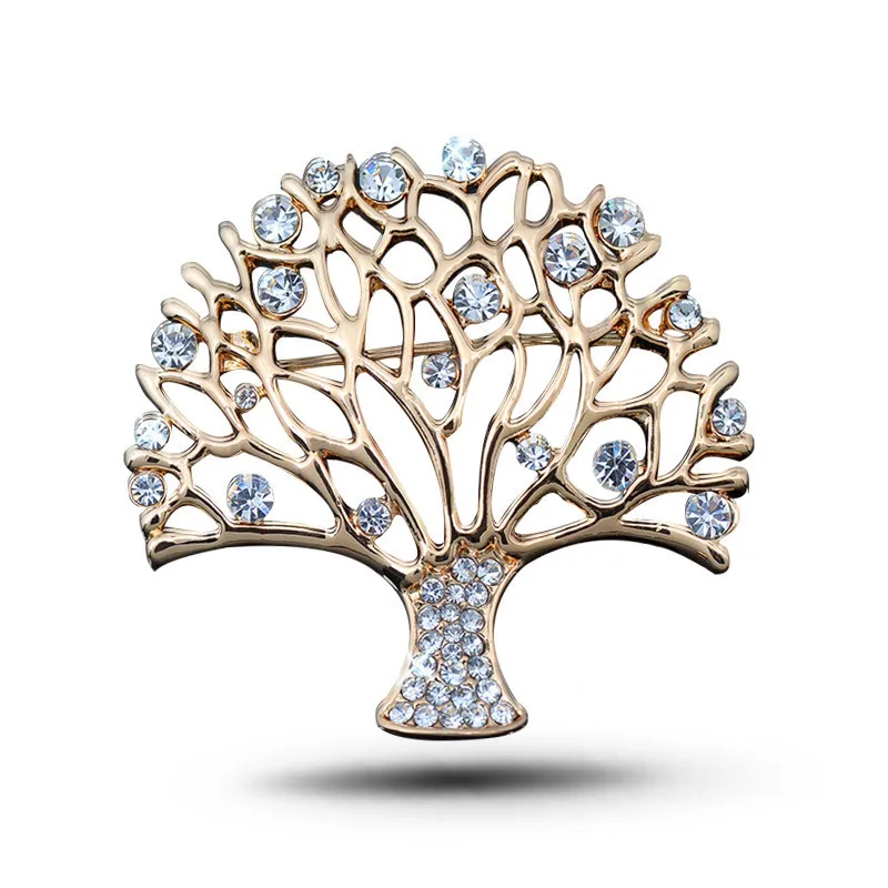 Exquisite Zircon Tree of Life Lucky Tree Brooch Women's Fashion Trend Corsage Silk Scarf Buckle Accessories