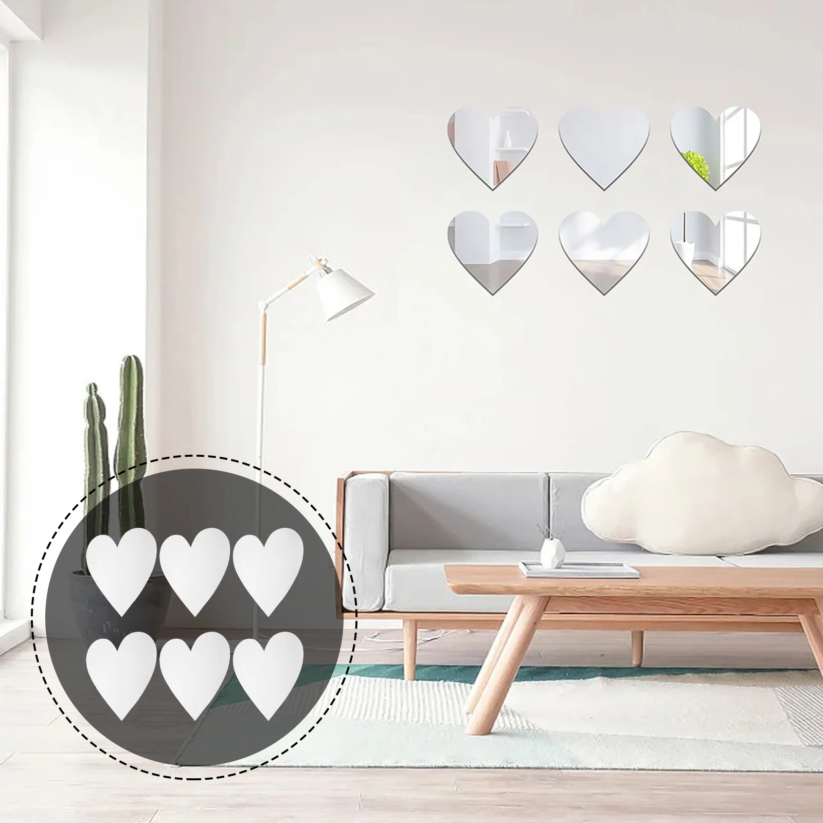 

6 Pcs Mirror Decal Home Decor Stickers Heart Shaped Wall Adhesive PET for Decals