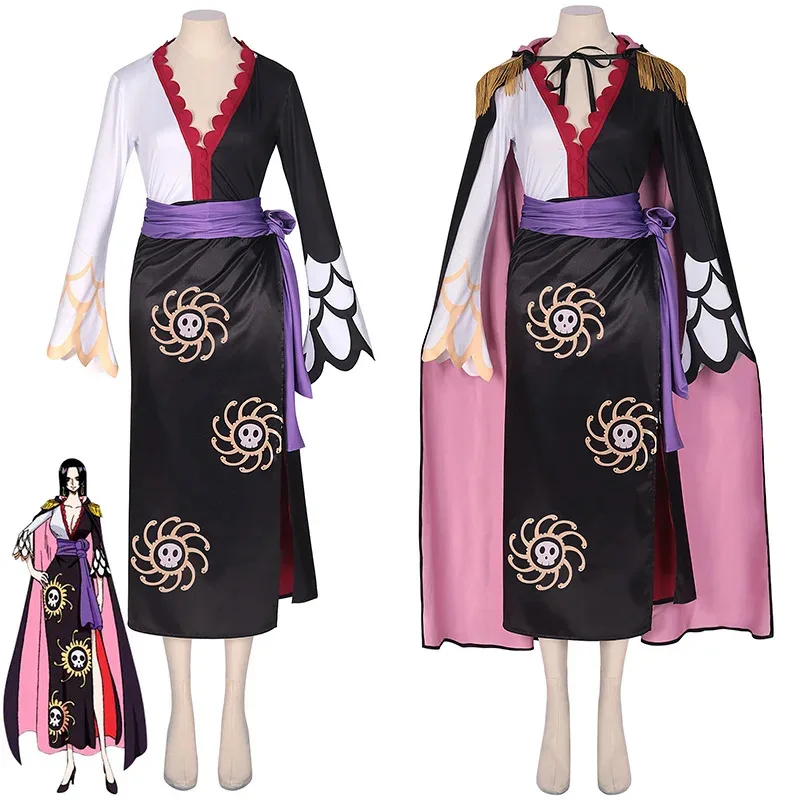 Pelucas de disfraz de Reina de Anime Boa Hancock, vestido tipo kimono, capa Cheongsam, pendientes para mujer, traje de fiesta, espectáculo de escenario, juego de rol