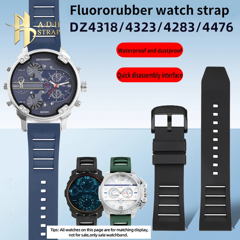 FKM 방수 방진 퀵릴리즈 시계 밴드, 디젤 DZ4323 DZ4318 DZ7362 7332, 불소 고무 시계 스트랩, 22mm, 24mm, 26mm