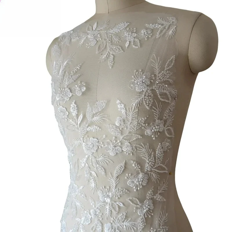 

High Quality Beaded Sequins Embroidery Flowers .3D Wedding Dress Applique DIY Bridal Headdress Lace Collar Lace Fabric Patch