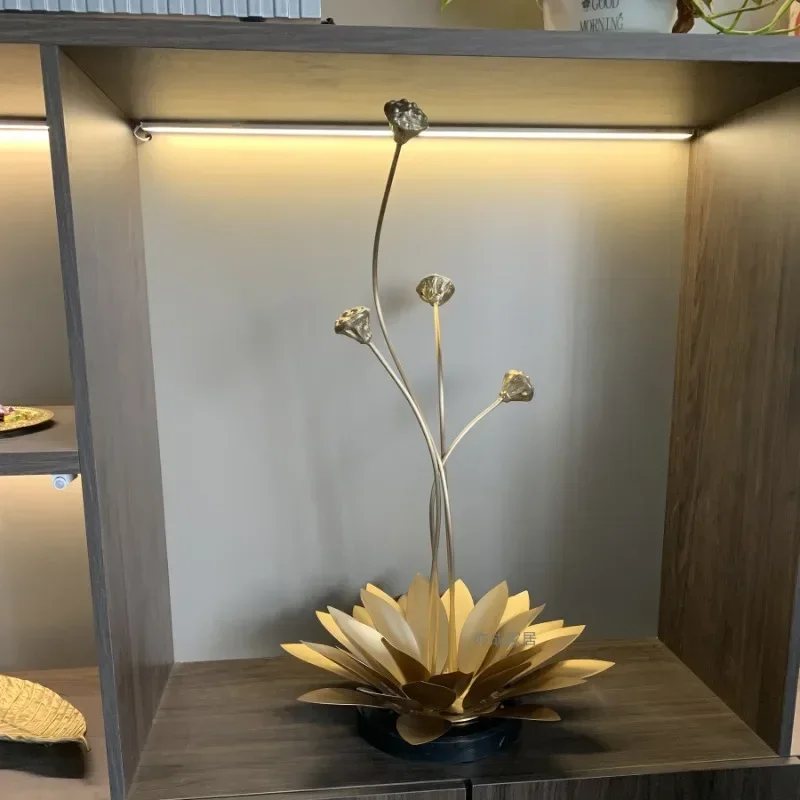 Modern Creative Light Luxury Lotus All Copper Ornament Home Decorations Living Room Study TV Cabinet Home Decorations Wholesale