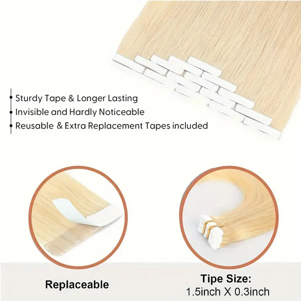 Tape In Haarextensies Blonde Tape In Extensions 613 Bleekblonde Haarextensies Tape In 20 Stks/pak Steil Natuurlijk Haar