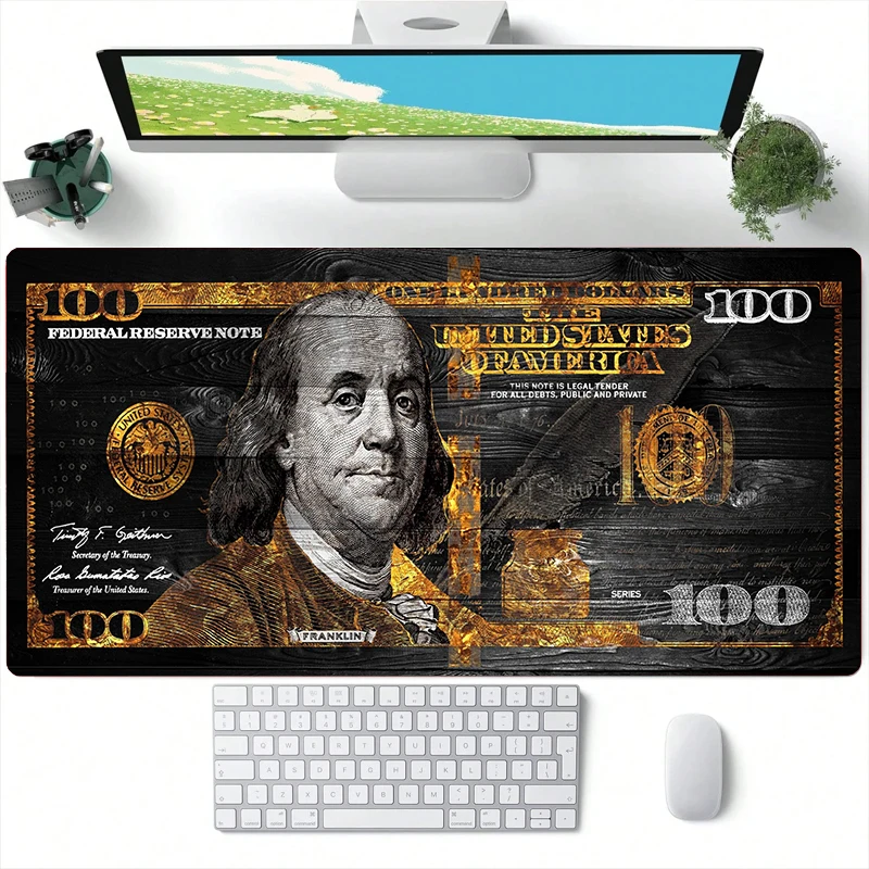 1Pcs XXL Leather Mouse Pad Dollar Banknote Desk Mat Cool Gold USD Gamer Computer Desk Mat Keyboard Gaming Accessories Mousepad