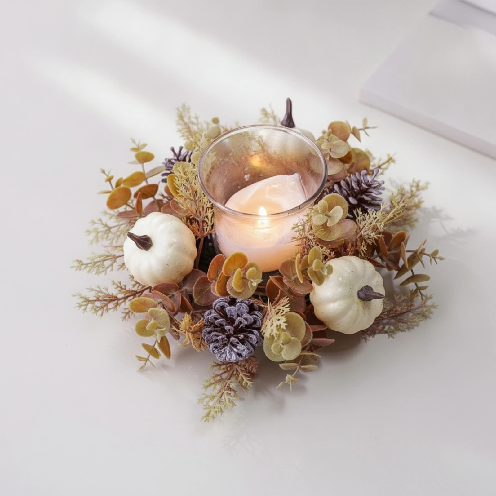 Home Decor Glass - 유리 홀더가 있는 화환, 수확 촛불
