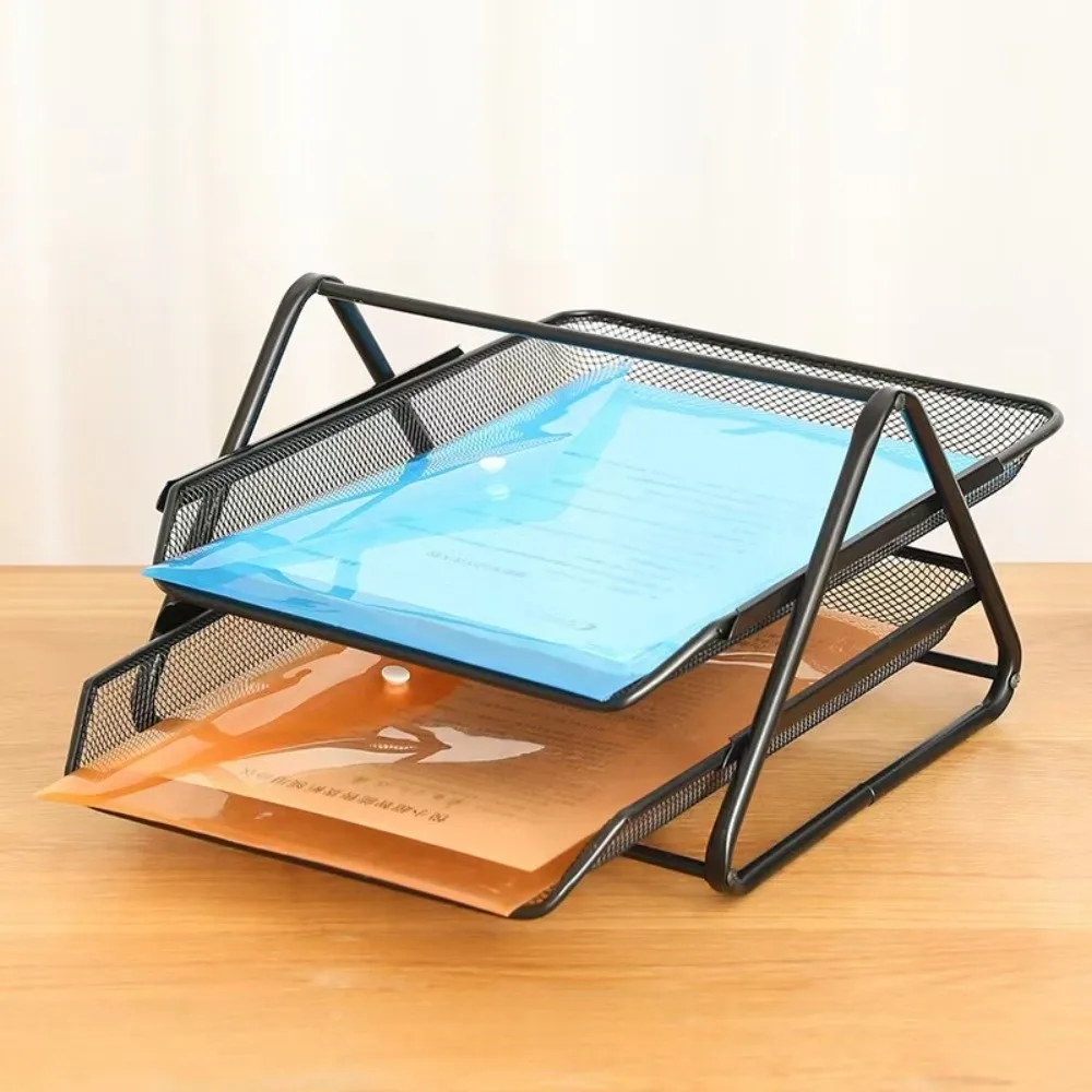 Space Saving Metal Mesh Pen Holder 2/3 Grids File Storage Rack Desk Organizer Holder Stationery Organizer