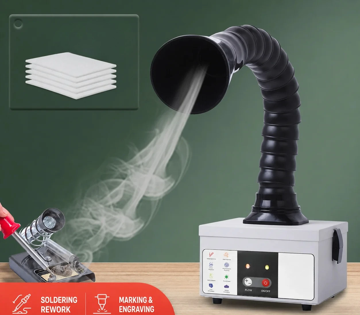 Efficient Purification Smoking Fume Remover Instrument Solder Iron Smoke Absorber 110V/220V Mini Fume Extractor