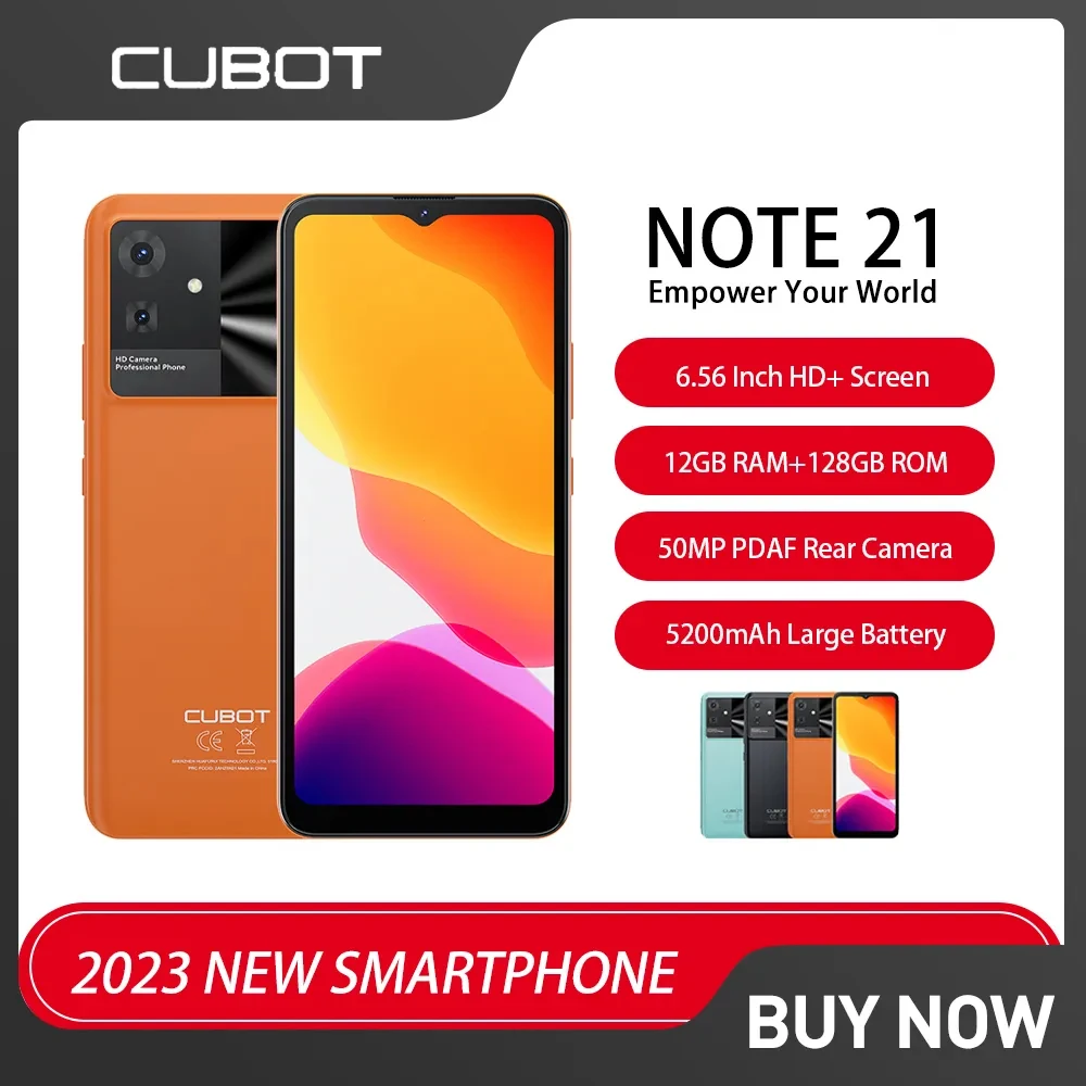 Cubot Note 21 Smartphone Android 13 telefony 6.56 Cal HD + częstotliwość odświeżania 12GB + 128GB telefon komórkowy 50MP 5200mAh bateria 4G telefon komórkowy