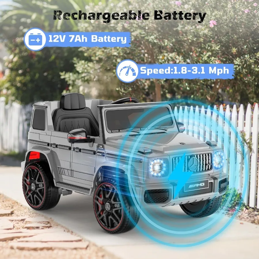 メルセデス・ベンツ G63 キッズライセンスカー、12V 電動乗用車（親用リモコン付き）、LEDヘッドライト、音楽プレーヤー＆ホーン、ソフトスター