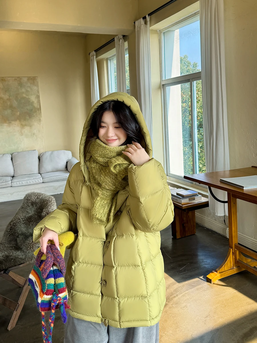 

Повседневное стеганое пуховое пальто с капюшоном, в клетку, с пуговицами, Anni Forest, женское зимнее пальто, теплое, утолщенное, из полиэстера