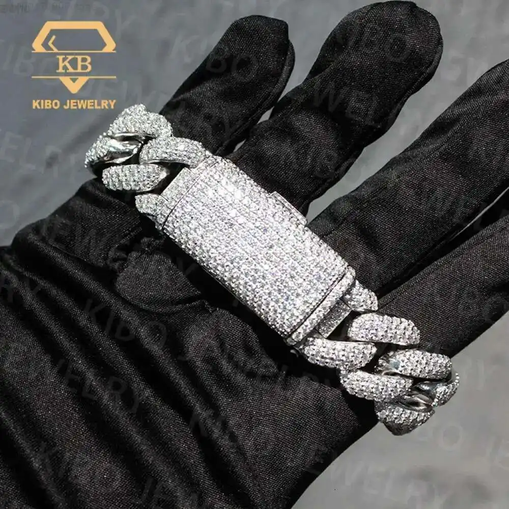 

Hip Hop 20mm Bracelet 925 Silver Diamonds Vvs Moissanite White Gold Plated Cuban Link Bracelet for Men