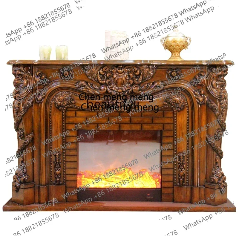 European-StyleSolid Wood Fireplace   Carved Simulation Flame Electronic Visual Decoration Heating Stove Core Fireplace  AB
