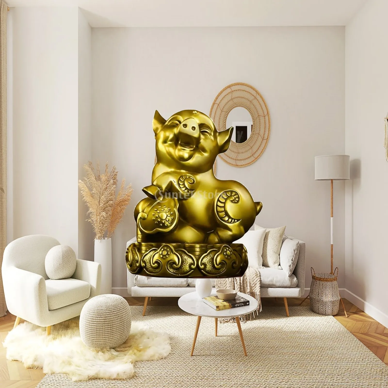 Brass Pig Ornament, Zodiac Pig Figurine, Lucky Home Decor, Cute Animal Sculpture