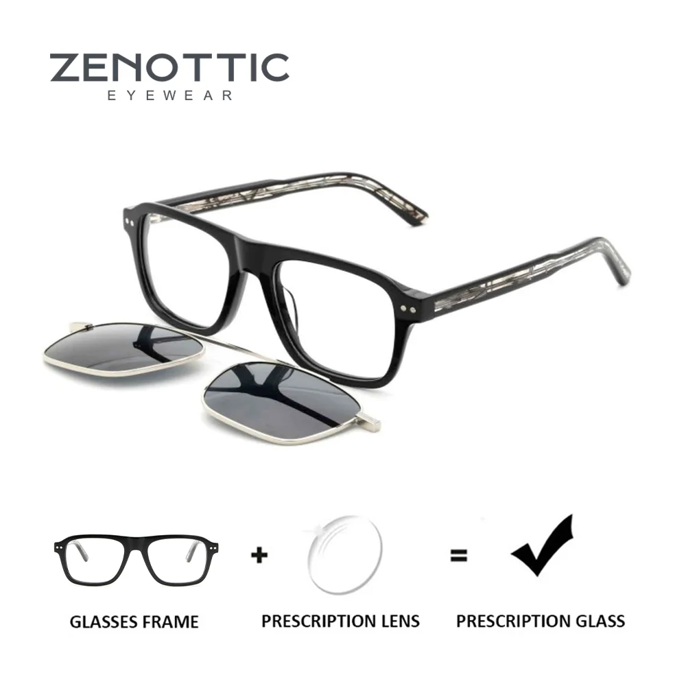 

ZENOTTIC Classic Square Clip On Glasses Unisex Acetate Frame Prescription Myopia Progressive Lenses