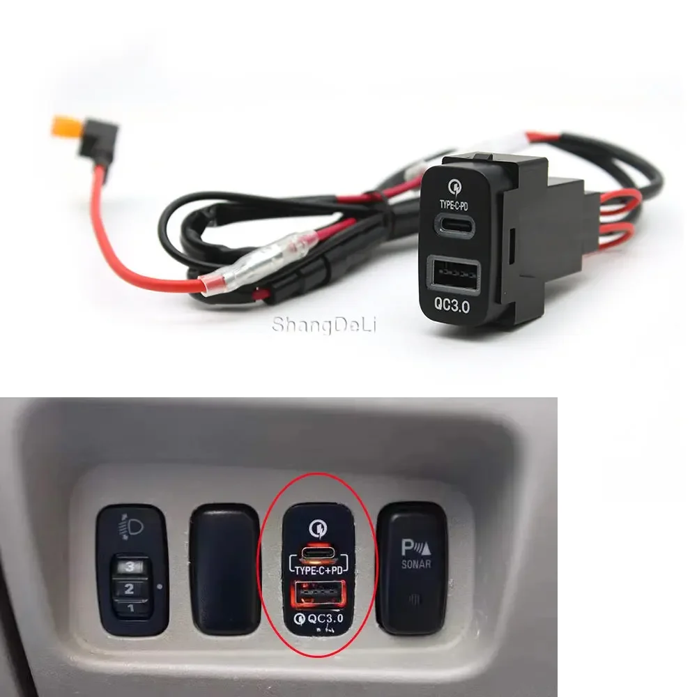 Adaptador de cargador de coche de 20x35mm, TYPE-C USB Dual, PD, cargador rápido de teléfono para Mitsubishi Outlander, Lancer, Pajero V73, V93, V97,