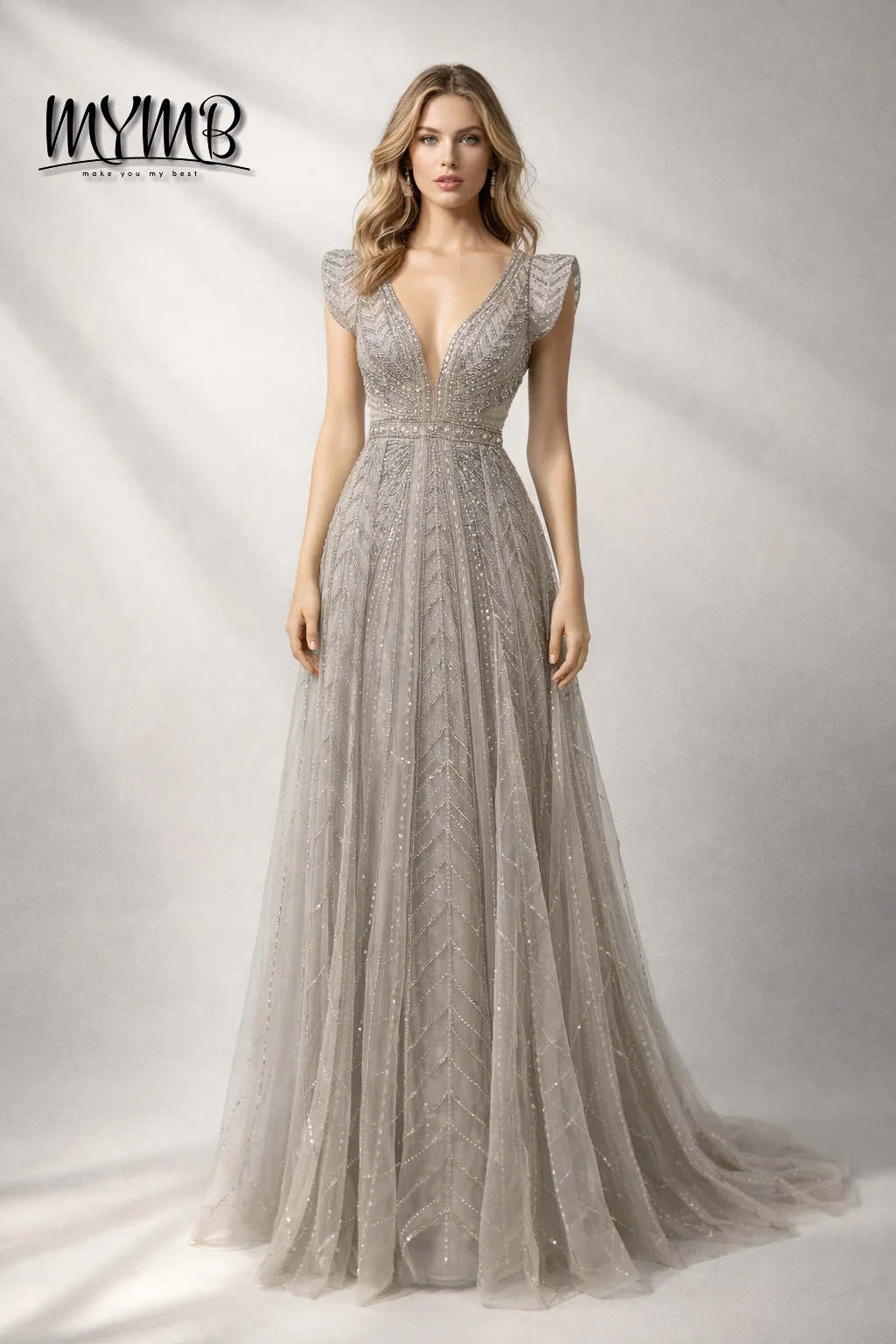 MYMB Exclusive Mermaid Beaded Gold Formal Occasion Dresses with Overskirt Arabic Sexy V Neck Evening Party Gowns robes de soirée