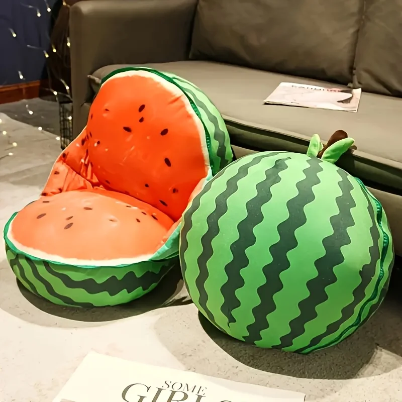 

Watermelon shaped cushion with dual purpose zipper, machine washable soft fabric, suitable for living rooms