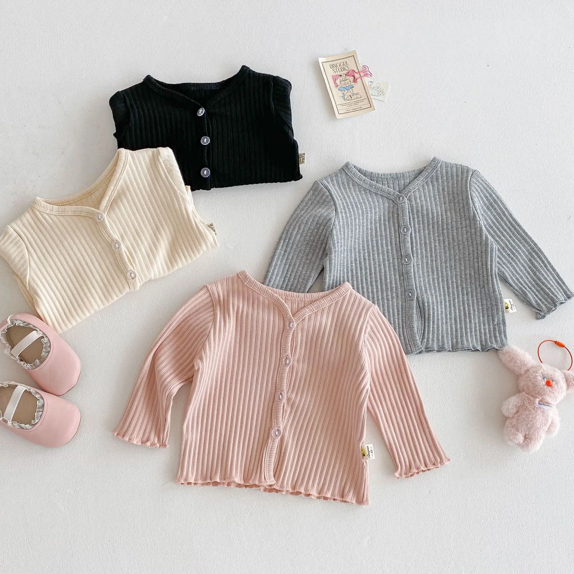 

2025 Autumn New Baby Girl Solid Coat Infant Long Sleeve Jacket Toddler Girl Ribbed Cardigan Cotton Children Clothes