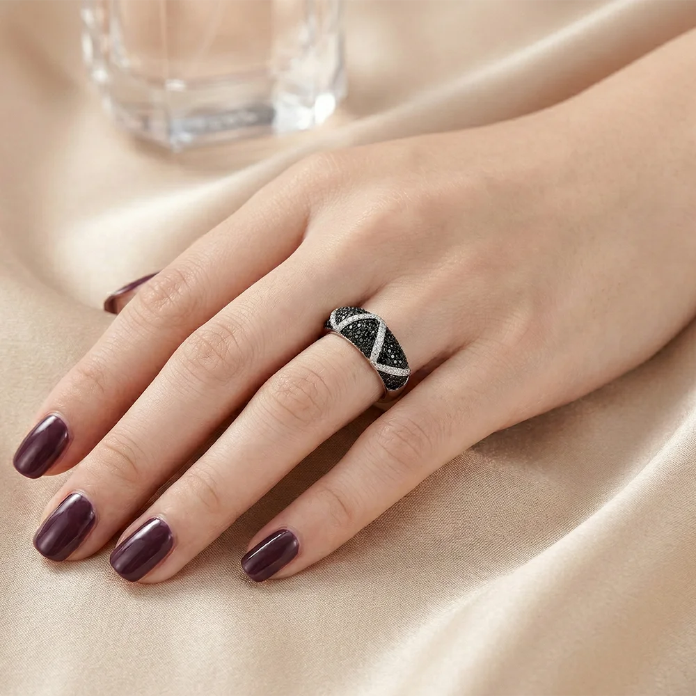 

YLMyself Black White CZ Ring Pave Chevron Geometric Fashion Jewelry For Women