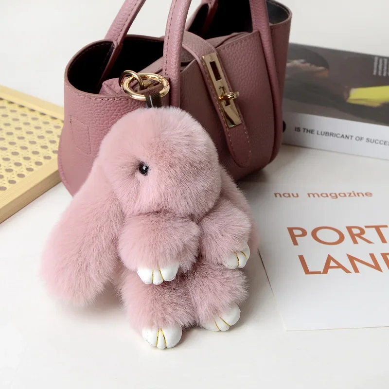 Faux Fur Pompom Rabbit Keychain Pendant for Luxury Women Bag Men Car Key Ring Accessories Girl Gifts Cute Doll Leather Key Chain