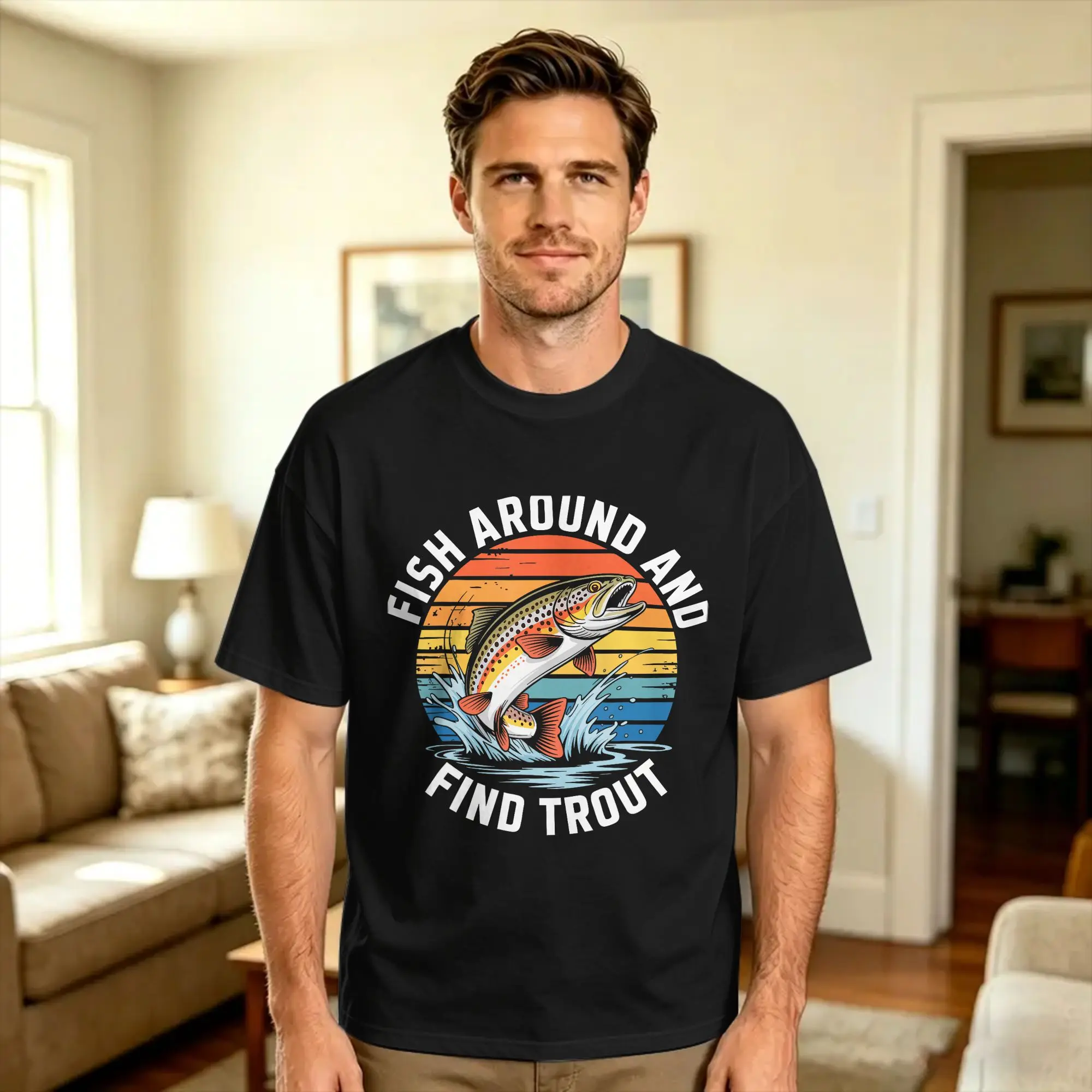 Oversized T Shirt Summer Fish Around and Find Trout Trendy Cool T Shirts  Pure Cotton Tshirt for Men's Y2K Short Sleeve Top Tees