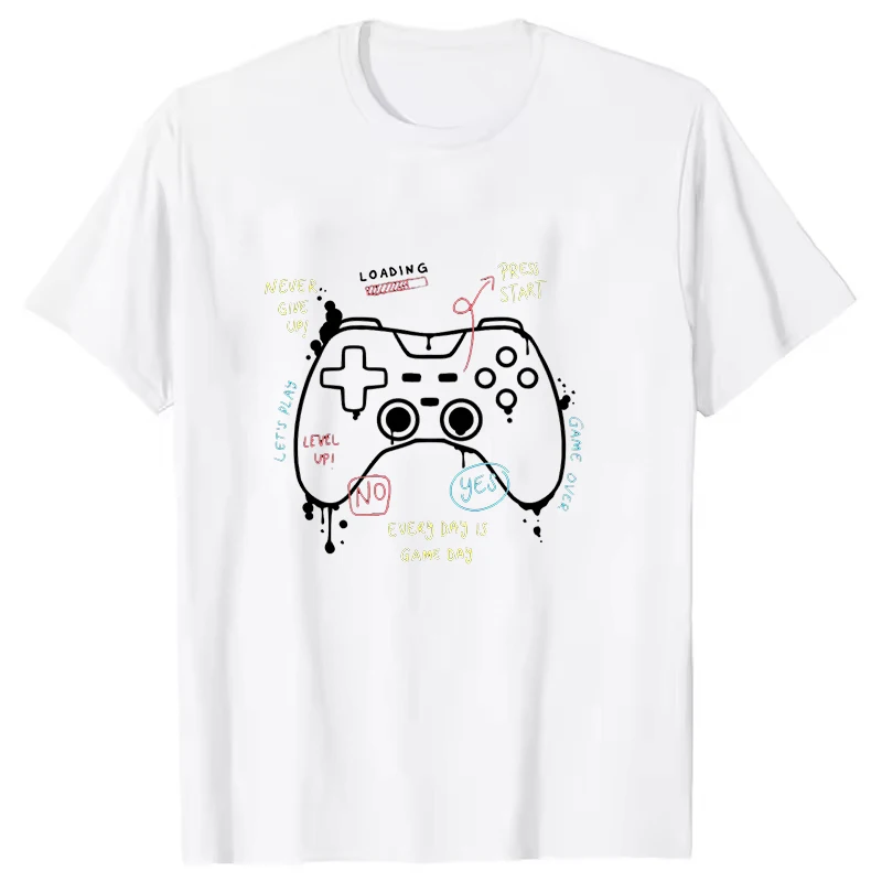 Interesting Line Game Console Print Men Women T-shirts Casual Short Sleeves Game Controller Couple Shirt Creative Y2K Funny Tops