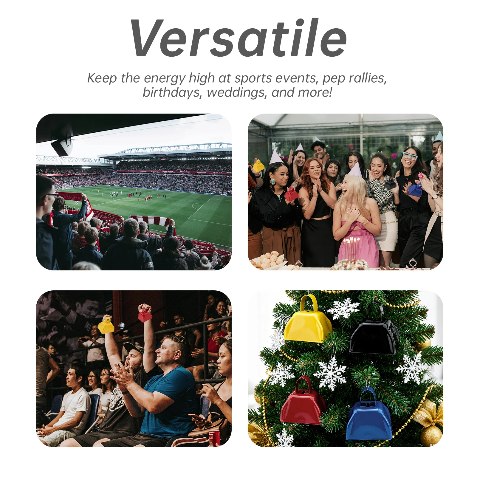 3 inch Metal Cowbell Sports Cow Bells Noisemaker for Football Games & Celebration Parties