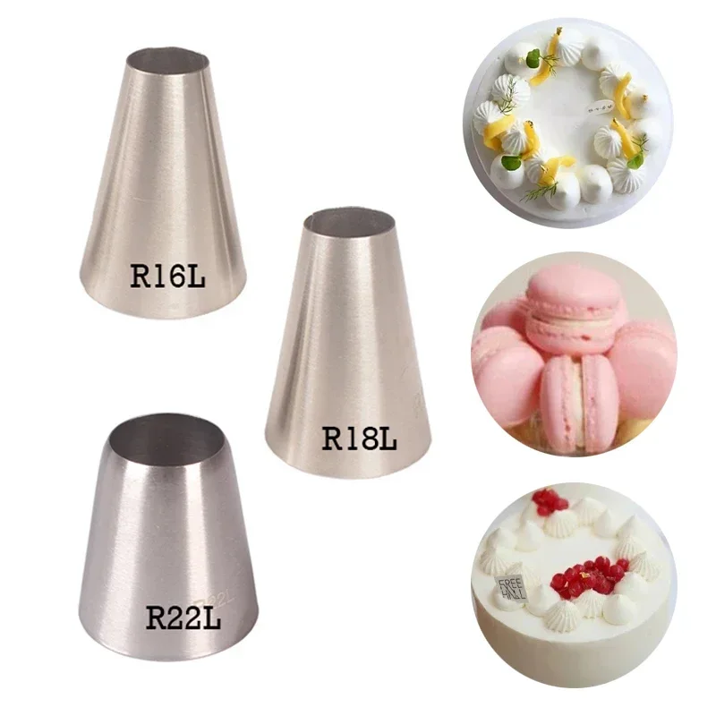 R16L# R18L# R22L# Large Size Round Hole Piping Nozzle Stainless Steel Baking Supplies Cake Cream Pastry Tools Cupcake Decoration