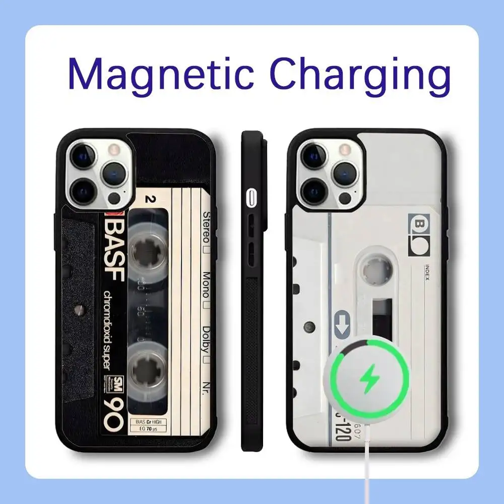 

Magnetic Radio tape Cassette Phone Case For iPhone 16,15,14,13,12,11,Pro,Max,Plus,Mini,SE Magsafe Magnetic Wireless Charging