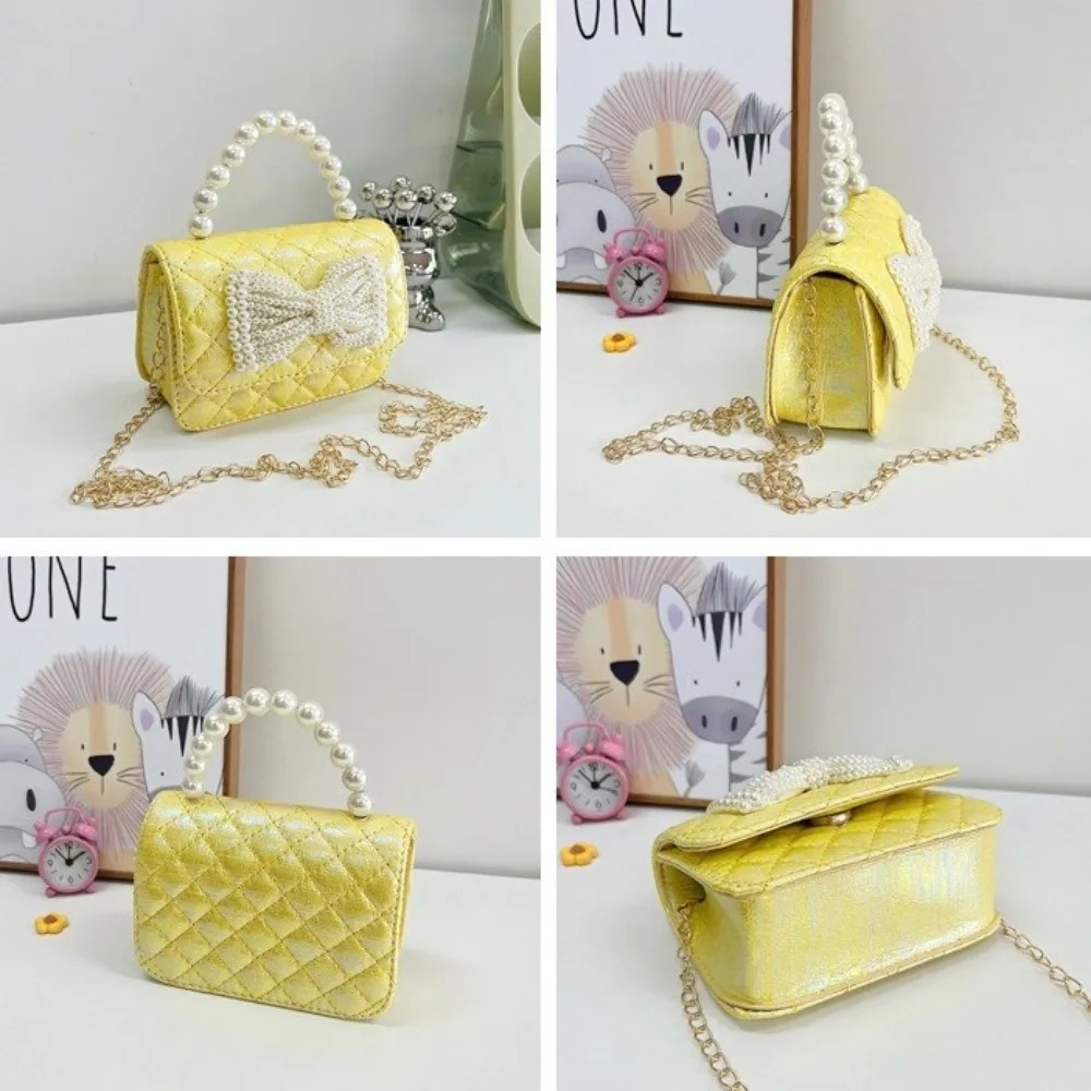 Cute PU Leather Pearl Handbag Korean Style Mini Bow Crossbody Bag Wallet Shoulder Bag Children Coin Purse Storage phone